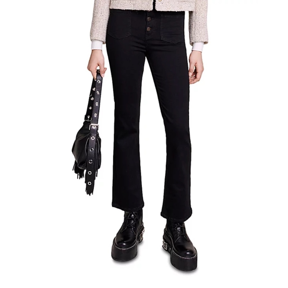 Passion Button Fly Flare Jeans in Black